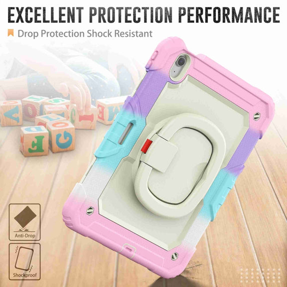For iPad Air 11 2025 / 2024 Handle Silicone Hydric PC Tablet Case with Shoulder Strap(Rainbow Pink)
