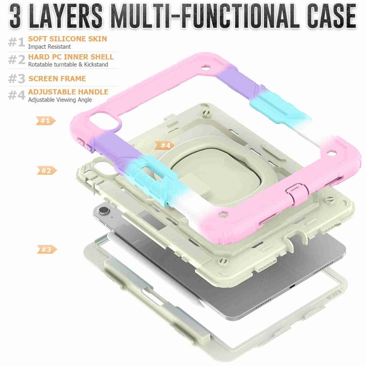 For iPad Air 11 2025 / 2024 Handle Silicone Hydric PC Tablet Case with Shoulder Strap(Rainbow Pink)
