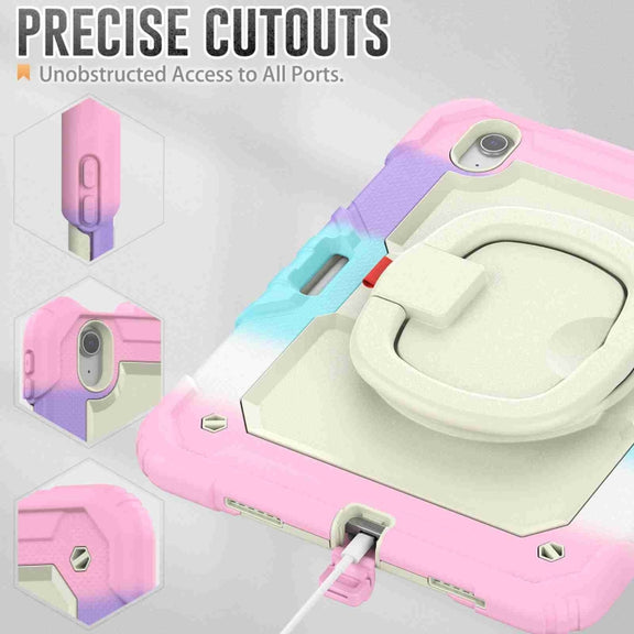 For iPad Air 11 2025 / 2024 Handle Silicone Hydric PC Tablet Case with Shoulder Strap(Rainbow Pink)
