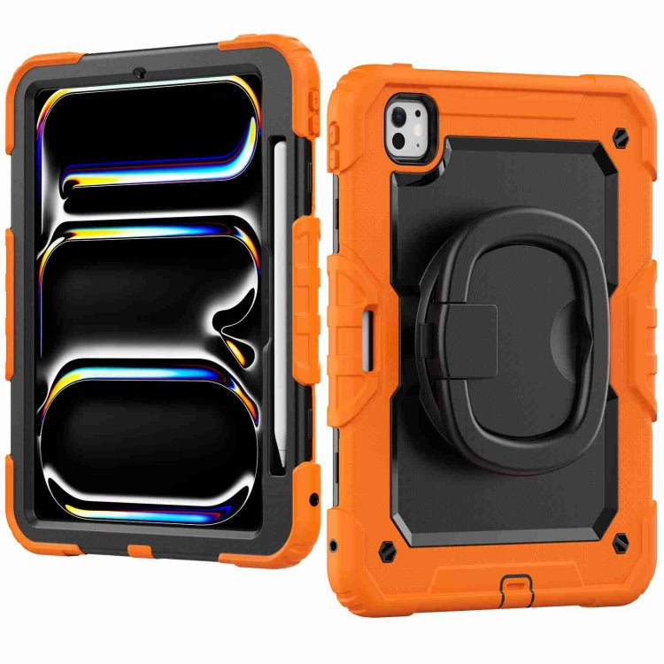 For iPad Pro 11 2024 Handle Silicone Hydric PC Tablet Case with Shoulder Strap(Orange)
