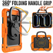 For iPad Pro 11 2024 Handle Silicone Hydric PC Tablet Case with Shoulder Strap(Orange)