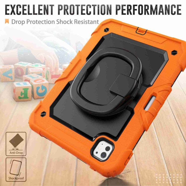 For iPad Pro 11 2024 Handle Silicone Hydric PC Tablet Case with Shoulder Strap(Orange)