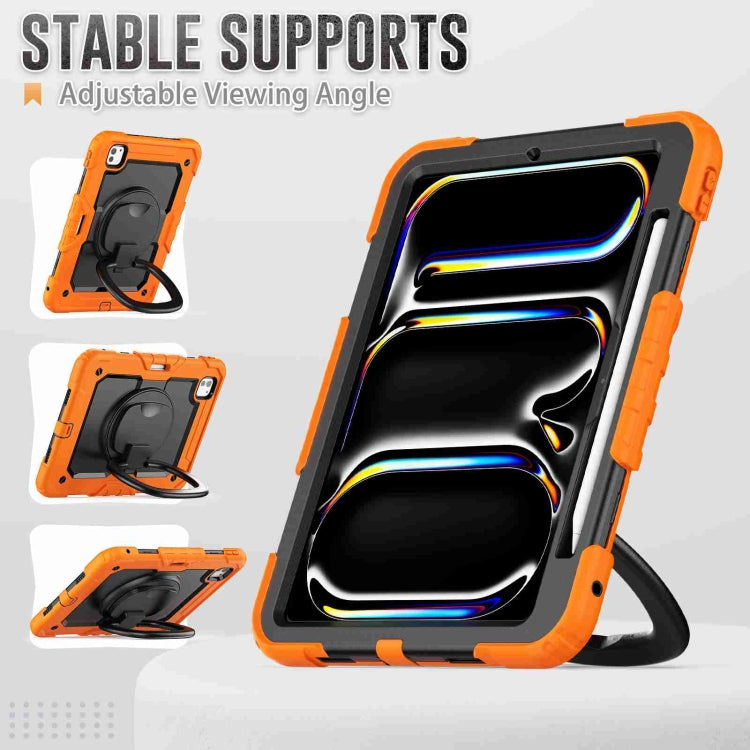 For iPad Pro 11 2024 Handle Silicone Hydric PC Tablet Case with Shoulder Strap(Orange)