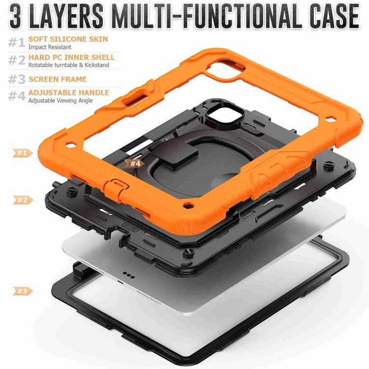 For iPad Pro 11 2024 Handle Silicone Hydric PC Tablet Case with Shoulder Strap(Orange)