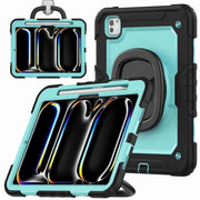 For iPad Pro 11 2024 Handle Silicone Hydric PC Tablet Case with Shoulder Strap(Light Blue PC)