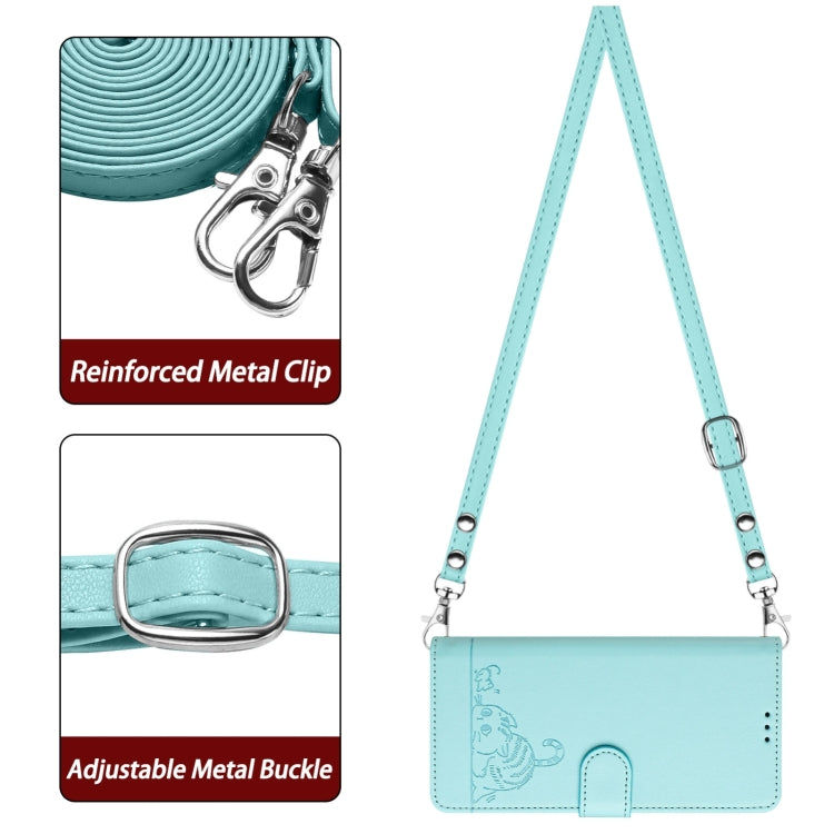 For Ulefone Note 14 Cat Rat Embossed Pattern RFID Leather Phone Case with Lanyard(Mint Green)