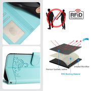 For Ulefone Note 14 Cat Rat Embossed Pattern RFID Leather Phone Case with Lanyard(Mint Green)