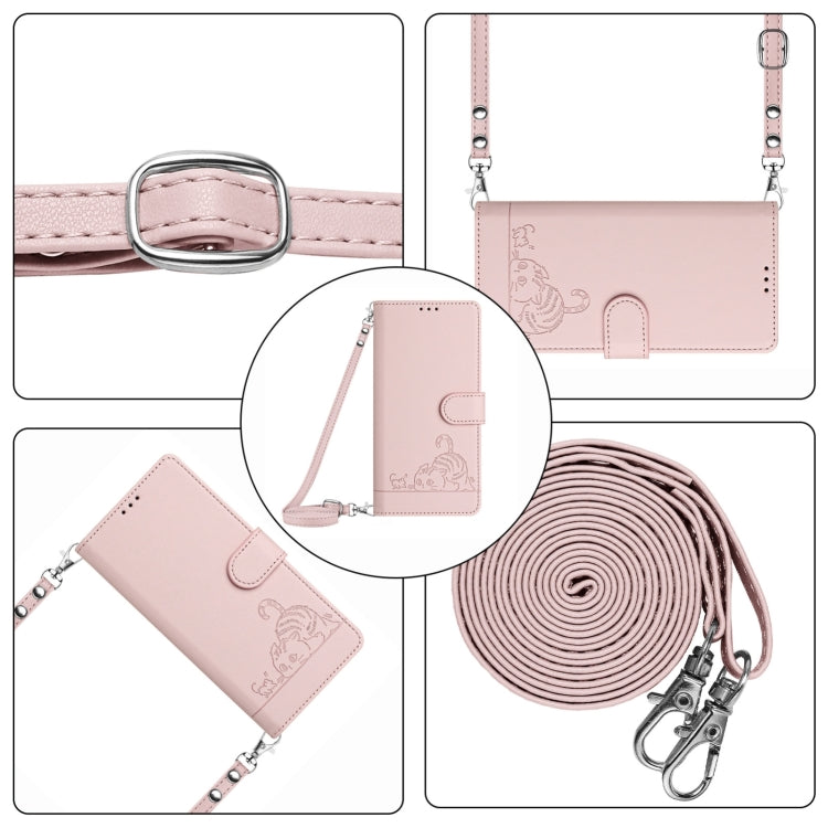 For Ulefone Note 14 Cat Rat Embossed Pattern RFID Leather Phone Case with Lanyard(Pink)