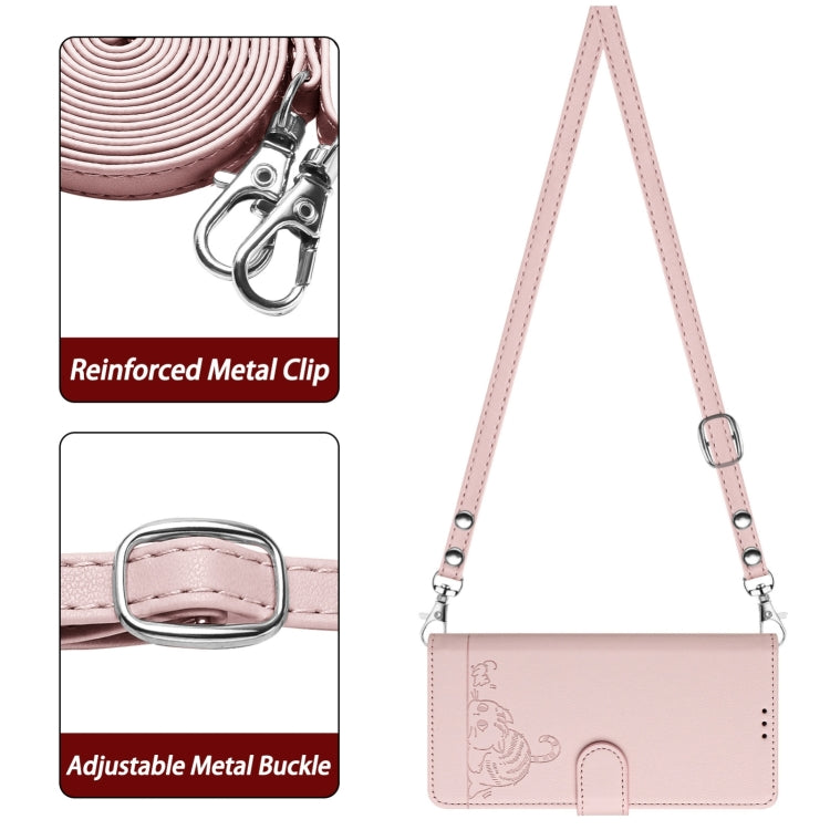 For Ulefone Note 14 Cat Rat Embossed Pattern RFID Leather Phone Case with Lanyard(Pink)