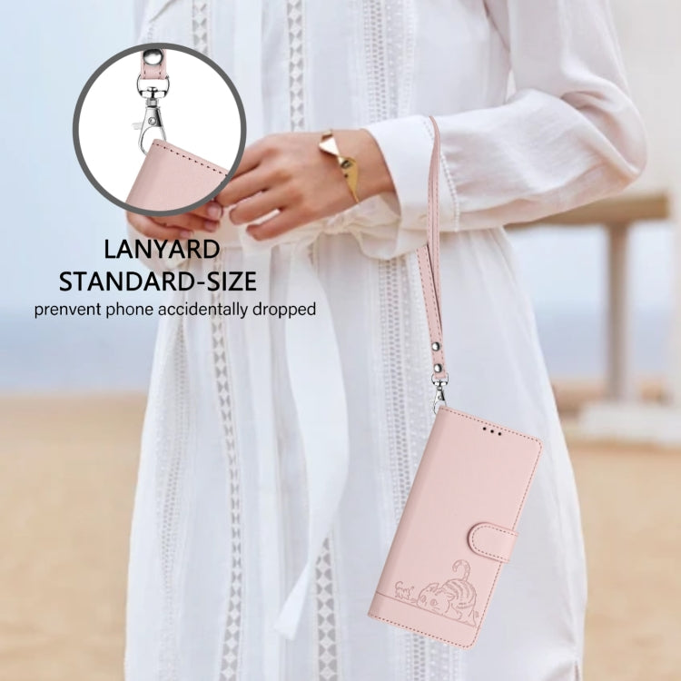 For Ulefone Note 14 Cat Rat Embossed Pattern RFID Leather Phone Case with Lanyard(Pink)