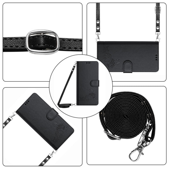 For Ulefone Note 14 Cat Rat Embossed Pattern RFID Leather Phone Case with Lanyard(Black)
