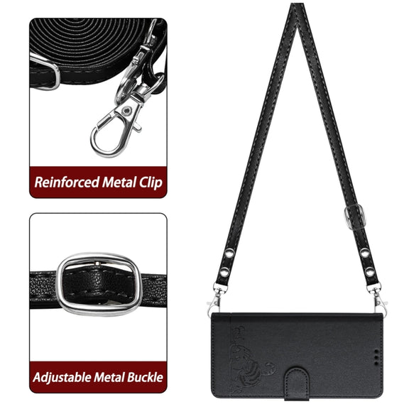 For Ulefone Note 14 Cat Rat Embossed Pattern RFID Leather Phone Case with Lanyard(Black)