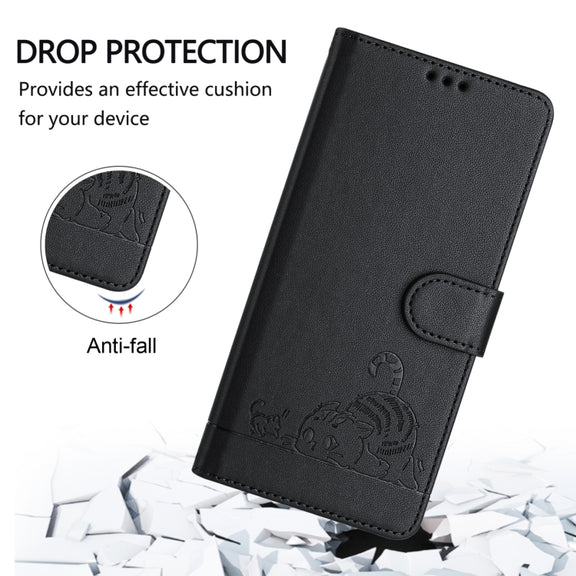 For Ulefone Note 14 Cat Rat Embossed Pattern RFID Leather Phone Case with Lanyard(Black)