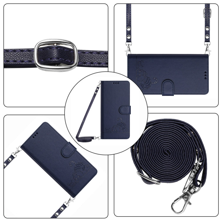 For Ulefone Note 14 Cat Rat Embossed Pattern RFID Leather Phone Case with Lanyard(Blue)