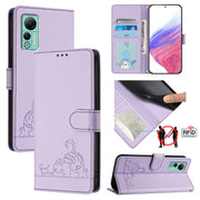 For Ulefone Note 14 Cat Rat Embossed Pattern RFID Leather Phone Case with Lanyard(Purple)