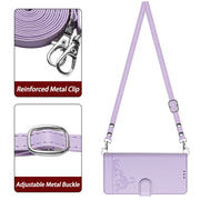 For Ulefone Note 14 Cat Rat Embossed Pattern RFID Leather Phone Case with Lanyard(Purple)