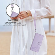 For Ulefone Note 14 Cat Rat Embossed Pattern RFID Leather Phone Case with Lanyard(Purple)