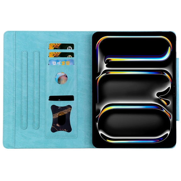 For iPad Pro 13 2024 Cat Buckle Leather Smart Tablet Case(Sky Blue)