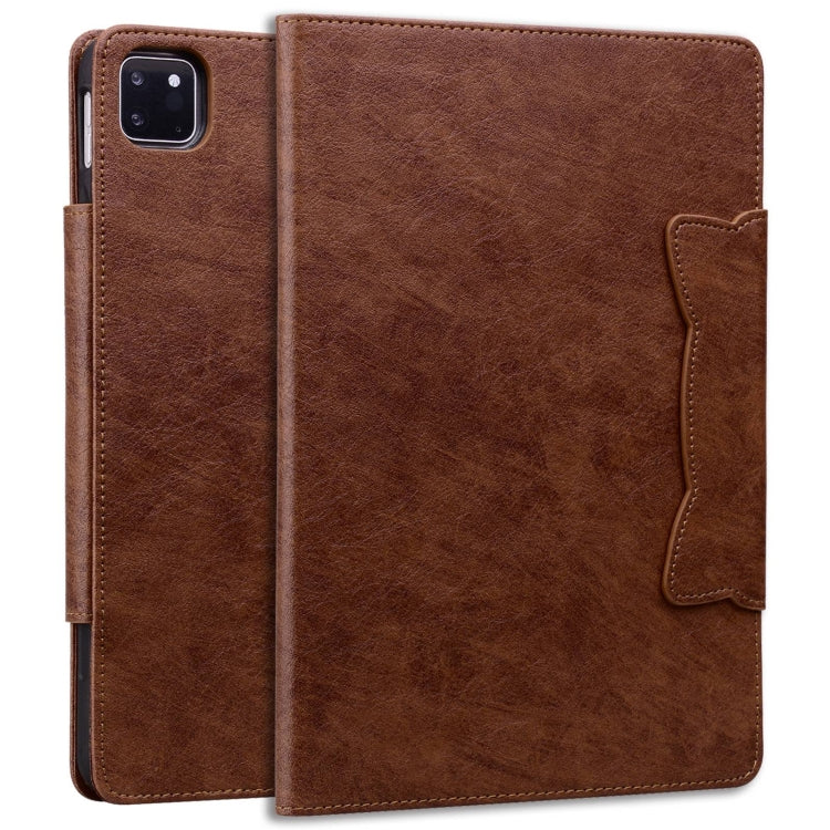 For iPad Pro 13 2024 Cat Buckle Leather Smart Tablet Case(Brown)