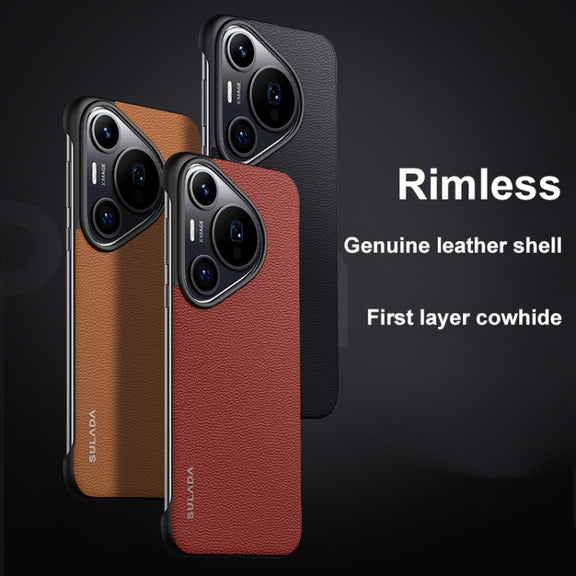 For Huawei Pura 70 Pro / 70 Pro+ SULADA Frameless Top Layer Cowhide Leather + PC Phone Case(Brown)