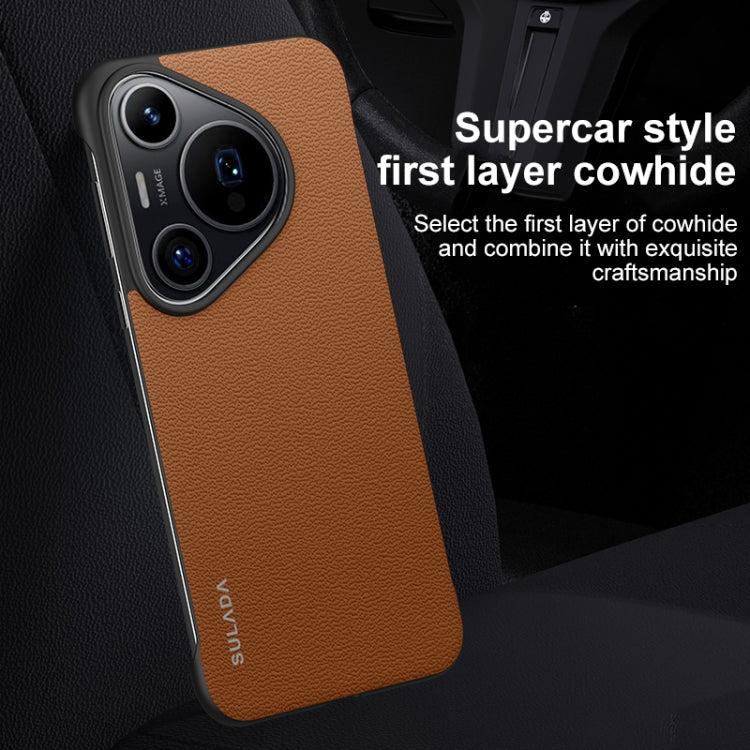 For Huawei Pura 70 Pro / 70 Pro+ SULADA Frameless Top Layer Cowhide Leather + PC Phone Case(Brown)