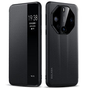 For Huawei Mate 60 RS Ultimate SULADA Kevlar 600D Texture Smart Window Leather Phone Case(Black)