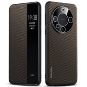 For Huawei Mate 60 SULADA Kevlar 600D Texture Smart Window Leather Phone Case(Brown)