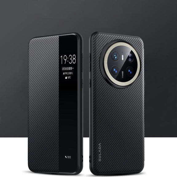 For Huawei Mate 70 SULADA Kevlar 600D Texture Smart Window Leather Phone Case(Black)