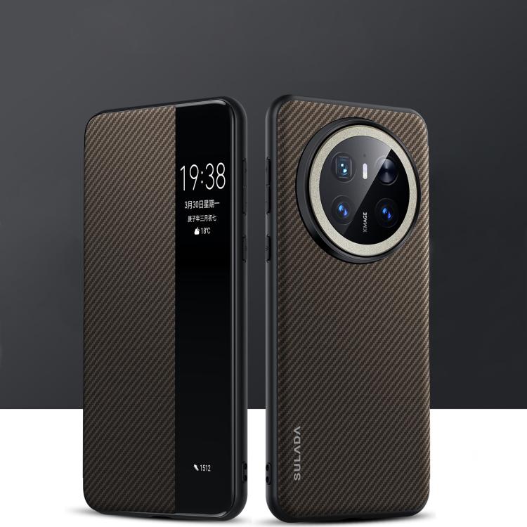 For Huawei Mate 70 SULADA Kevlar 600D Texture Smart Window Leather Phone Case(Brown)