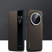 For Huawei Mate 70 SULADA Kevlar 600D Texture Smart Window Leather Phone Case(Brown)