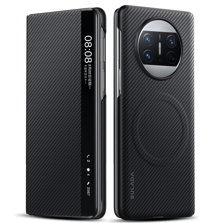 For Huawei Mate X3 SULADA Kevlar 600D Texture Smart Window Leather Phone Case(Black)