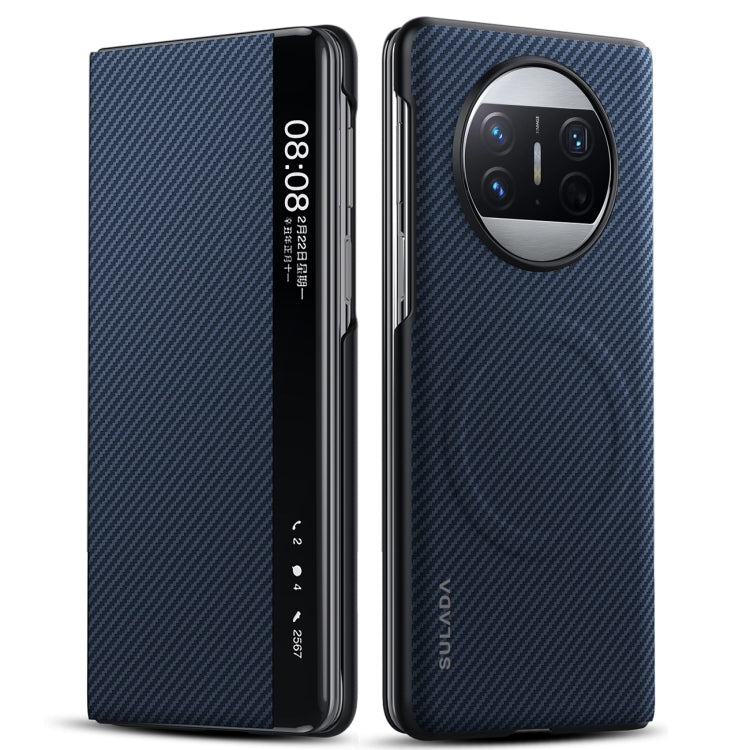 For Huawei Mate X3 SULADA Kevlar 600D Texture Smart Window Leather Phone Case(Blue)