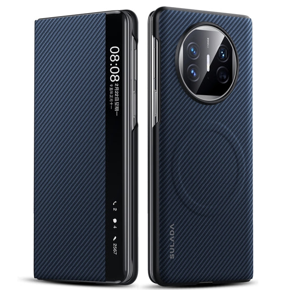 For Huawei Mate X5 SULADA Kevlar 600D Texture Smart Window Leather Phone Case(Blue)