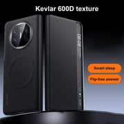 For Huawei Mate X5 SULADA Kevlar 600D Texture Smart Window Leather Phone Case(Blue)
