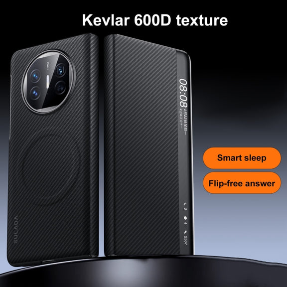 For Huawei Mate X6 SULADA Kevlar 600D Texture Smart Window Leather Phone Case(Brown)