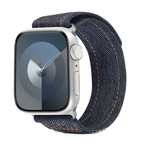 For Apple Watch SE 2023 44mm Cowboy Nylon Hook and Loop Fastener Watch Band(Black)