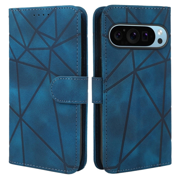 For Google Pixel 9 / 9 Pro Skin Feel Geometric Lines Leather Phone Case(Blue)