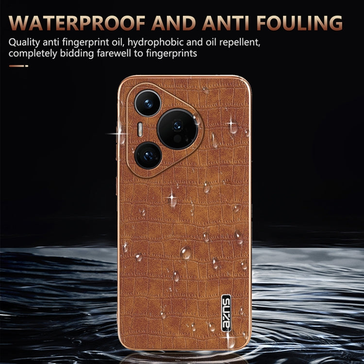 For Huawei Pura 70 AZNS Electroplated Frame Crocodile Texture Full Coverage Phone Case(Black)