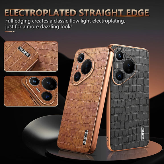For Huawei Pura 70 AZNS Electroplated Frame Crocodile Texture Full Coverage Phone Case(Green)