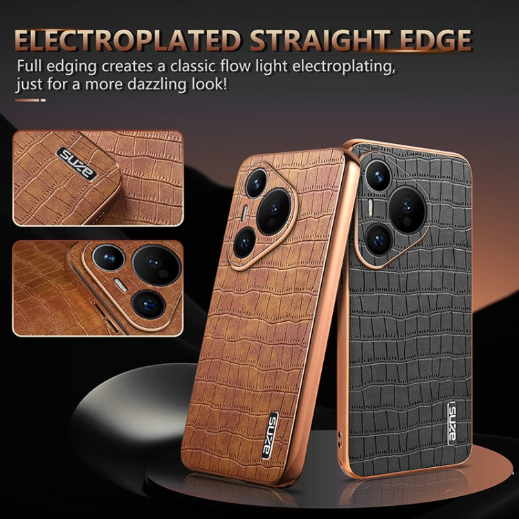 For Huawei Pura 70 AZNS Electroplated Frame Crocodile Texture Full Coverage Phone Case(Green)