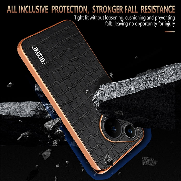 For Huawei Pura 70 AZNS Electroplated Frame Crocodile Texture Full Coverage Phone Case(Green)