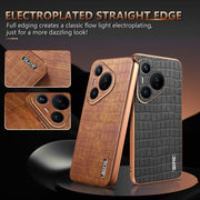 For Huawei Pura 70 AZNS Electroplated Frame Crocodile Texture Full Coverage Phone Case(Blue)
