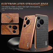 For Huawei Pura 70 Pro / 70 Pro+ AZNS Electroplated Frame Crocodile Texture Full Coverage Phone Case(Black)