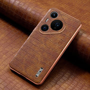 For Huawei Pura 70 Pro / 70 Pro+ AZNS Electroplated Frame Crocodile Texture Full Coverage Phone Case(Brown)