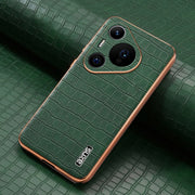 For Huawei Pura 70 Pro / 70 Pro+ AZNS Electroplated Frame Crocodile Texture Full Coverage Phone Case(Green)