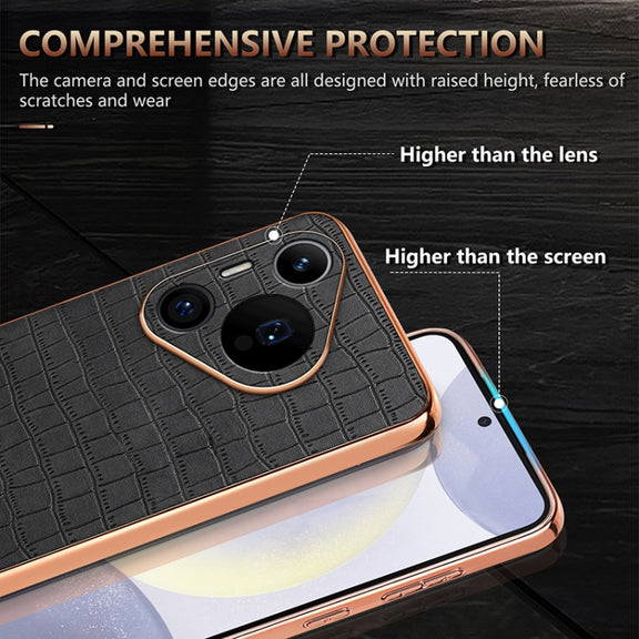 For Huawei Pura 70 Pro / 70 Pro+ AZNS Electroplated Frame Crocodile Texture Full Coverage Phone Case(Blue)