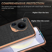 For Huawei Pura 70 Ultra AZNS Electroplated Frame Crocodile Texture Full Coverage Phone Case(Black)