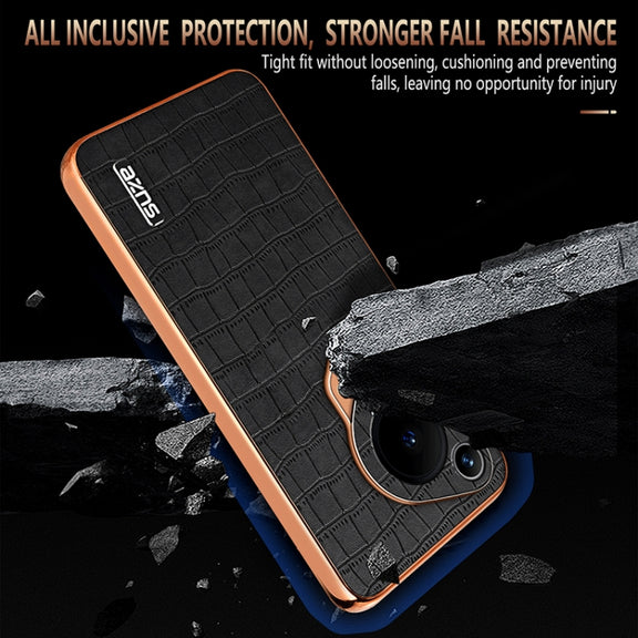 For Huawei Pura 70 Ultra AZNS Electroplated Frame Crocodile Texture Full Coverage Phone Case(Brown)