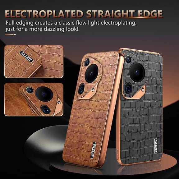 For Huawei Pura 70 Ultra AZNS Electroplated Frame Crocodile Texture Full Coverage Phone Case(Green)