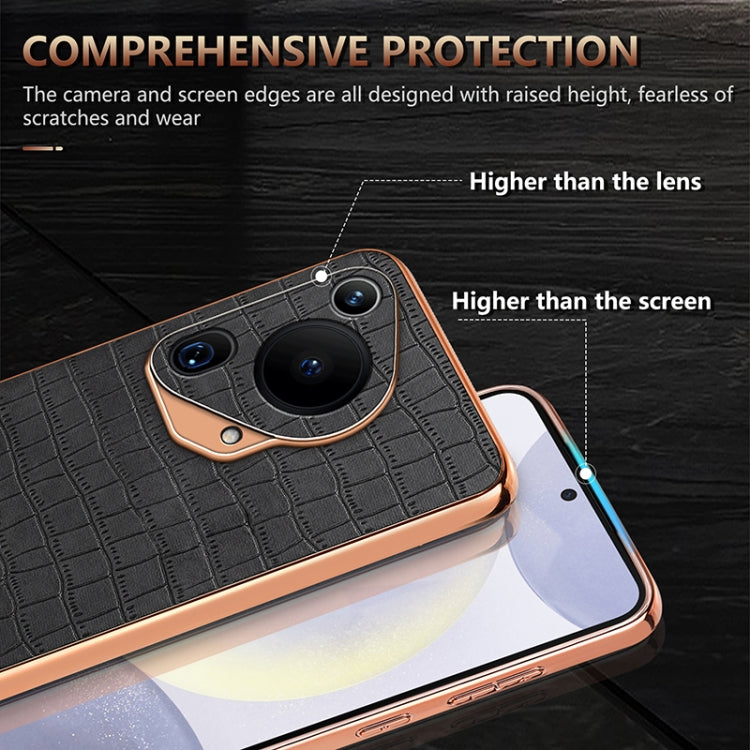 For Huawei Pura 70 Ultra AZNS Electroplated Frame Crocodile Texture Full Coverage Phone Case(Green)